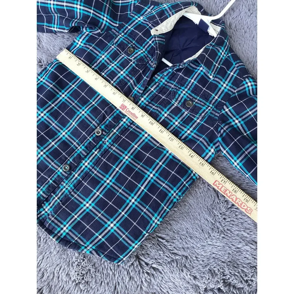 Gapkids Boys Quilted Lined Plaid Button Front‎ Jacket Winter Blue Green Size XS